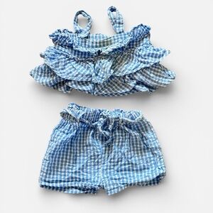 Rare Editions Gingham Seersucker Tiered Top & Shorts/Bloomers Set size 18 months